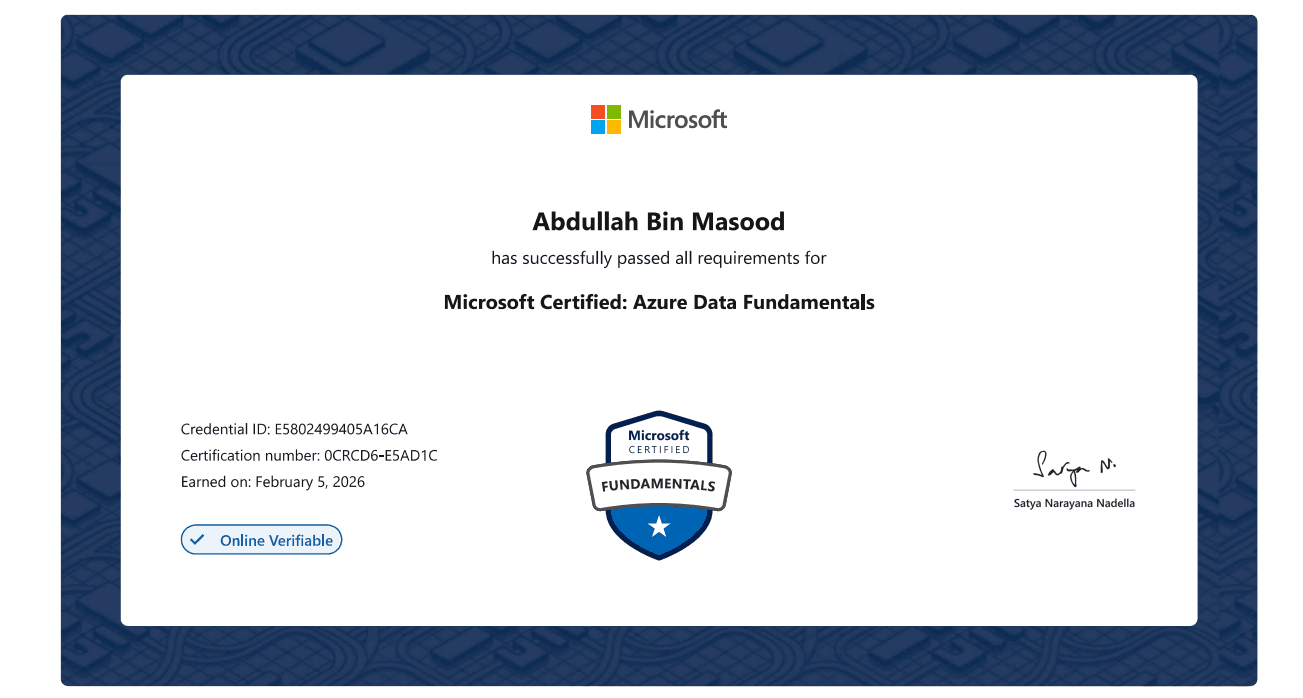Azure Data Fundamentals Certificate