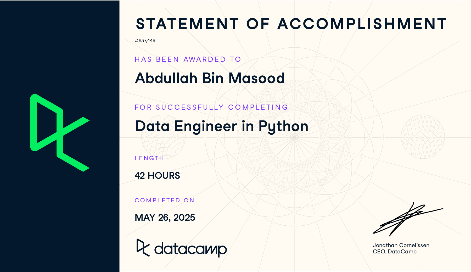 Data Engineer in Python Certificate