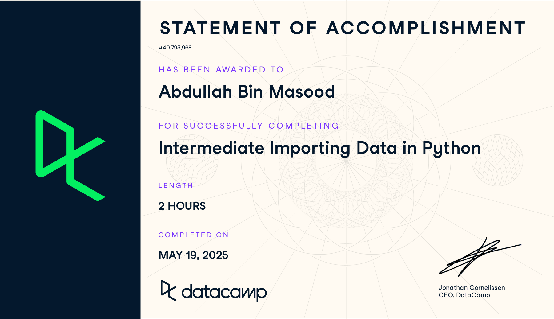 Intermediate Importing Data in Python Certificate