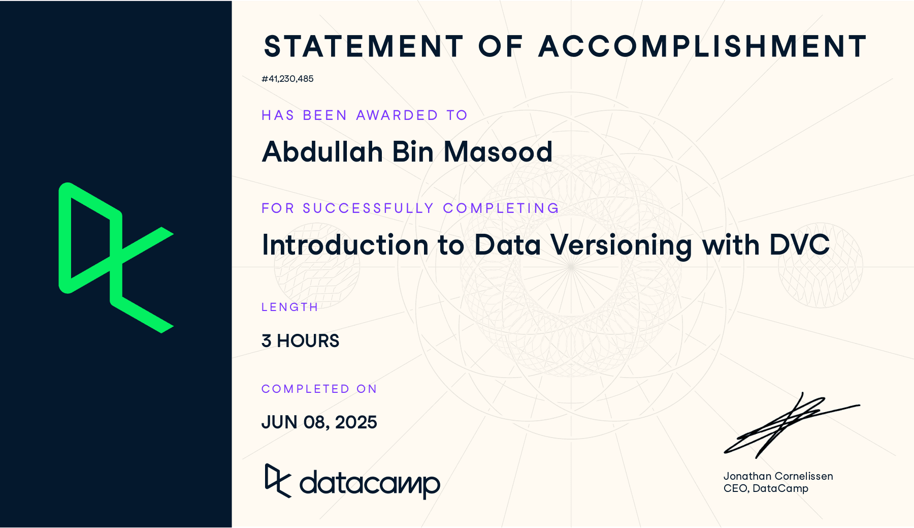 Introduction to Data Versioning with DVC Certificate