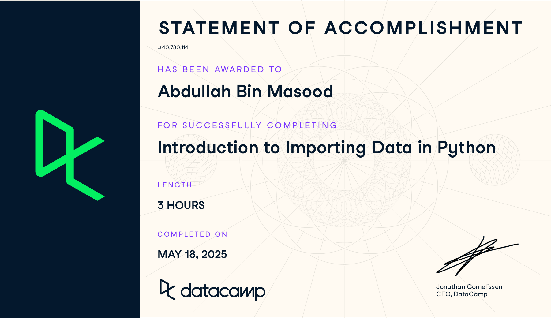 Introduction to Importing Data in Python Certificate