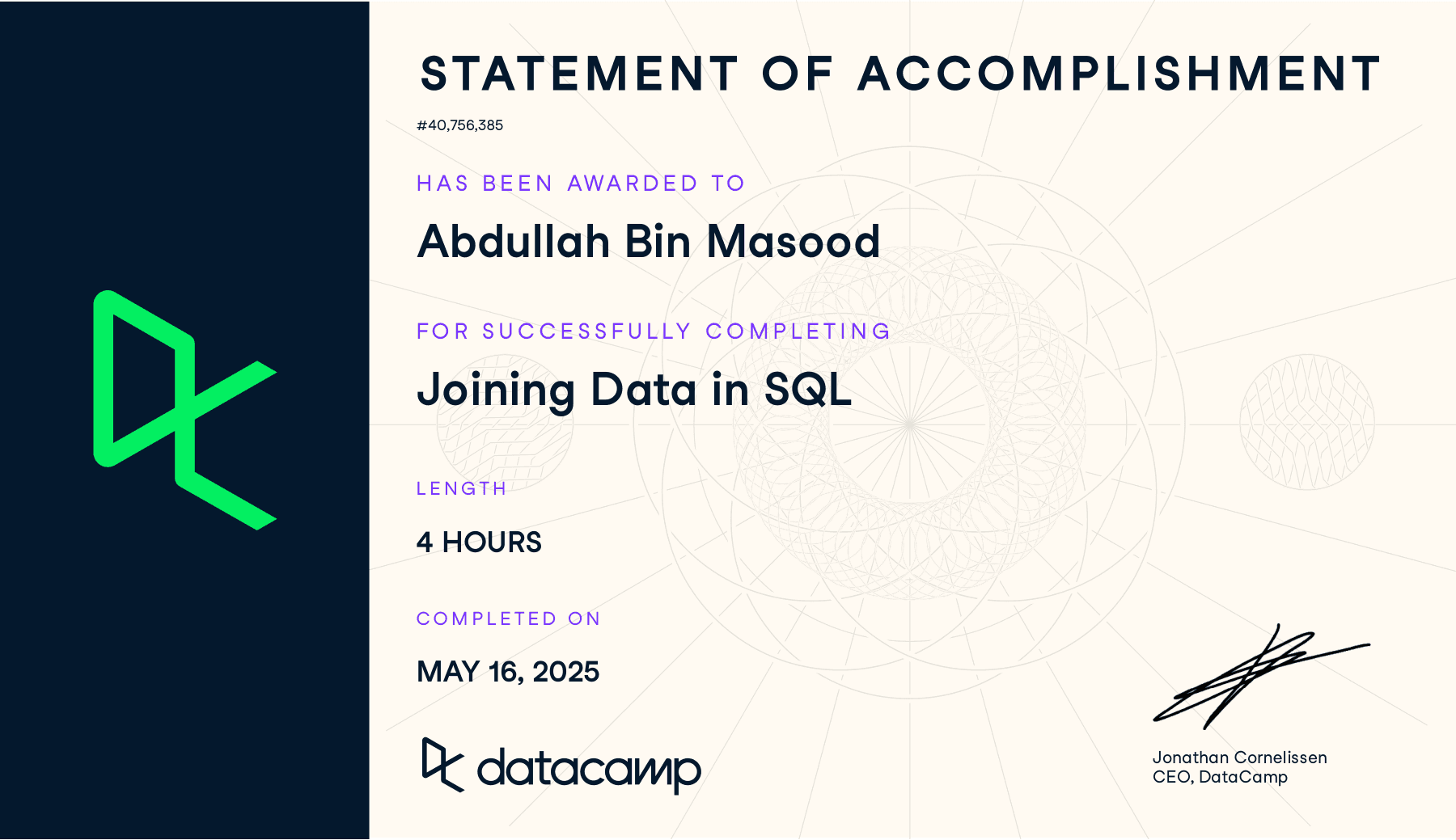 Joining Data in SQL Certificate