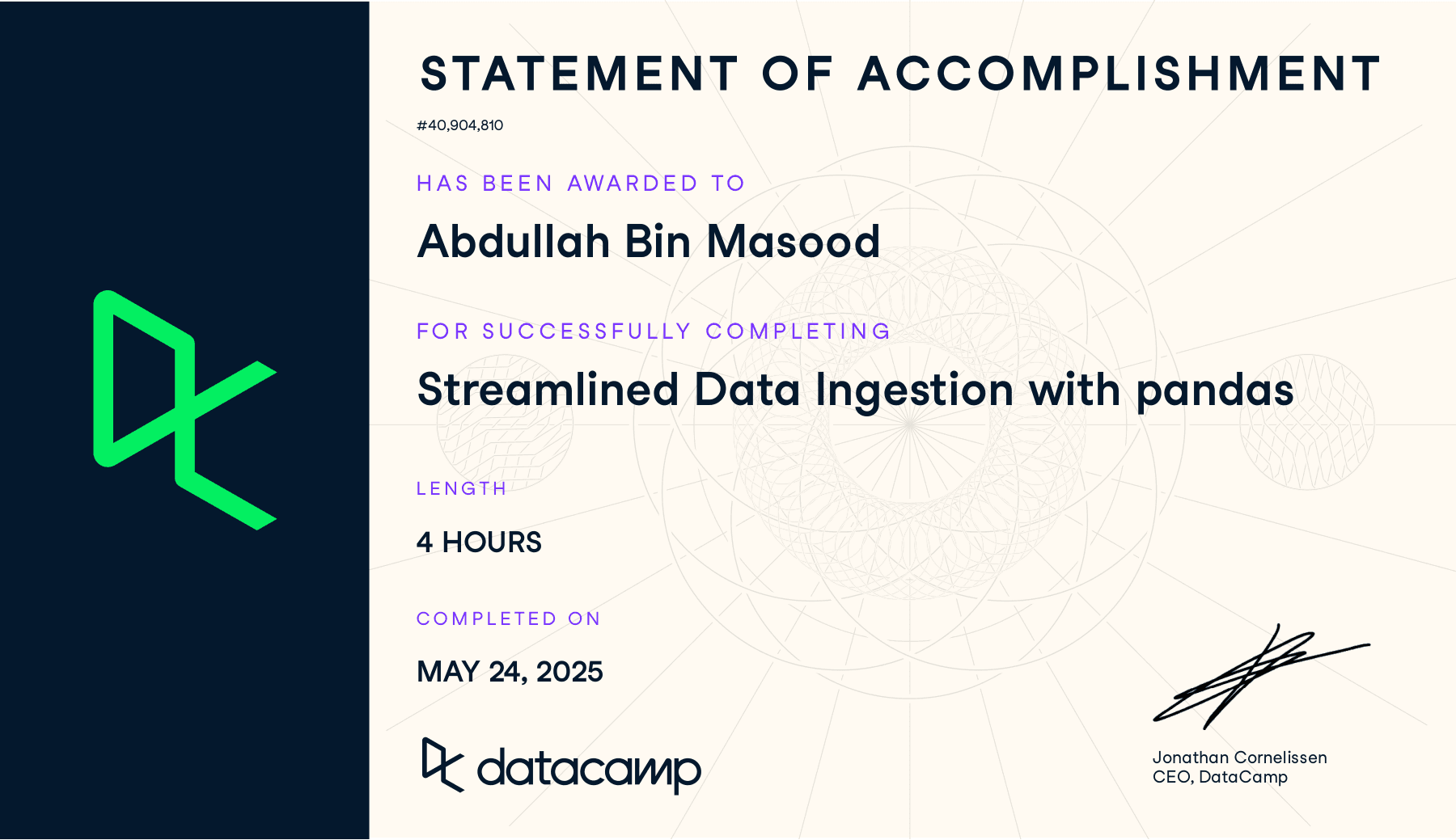 Streamlined Data Ingestion with pandas Certificate