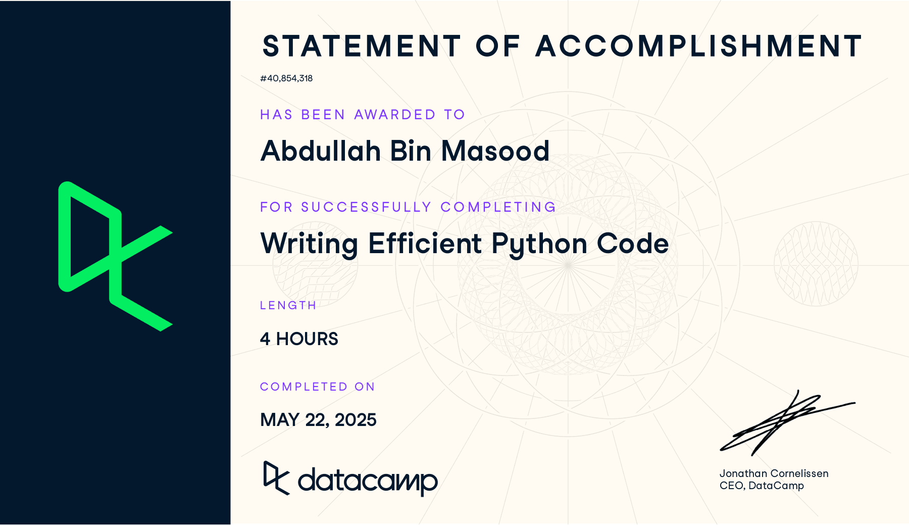 Writing Efficient Python Code Certificate